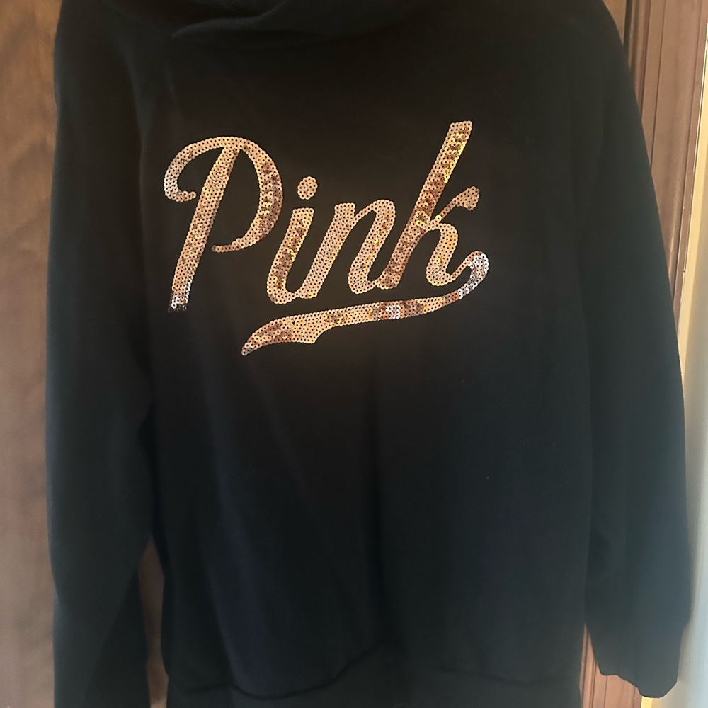 Victoria's Secret Pink Black Rose Gold Sequin Hoodie